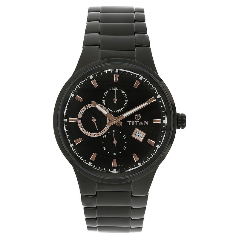 Titan Quartz Multifunction Black Dial Stainless Steel Strap Watch for Men