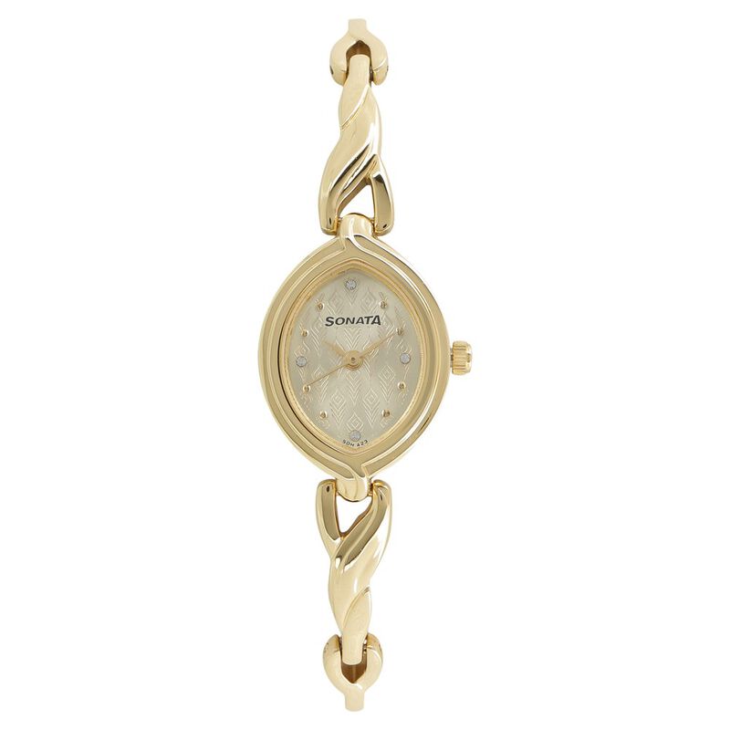 Sonata Pankh Champagne Dial Women Watch With Metal Strap
