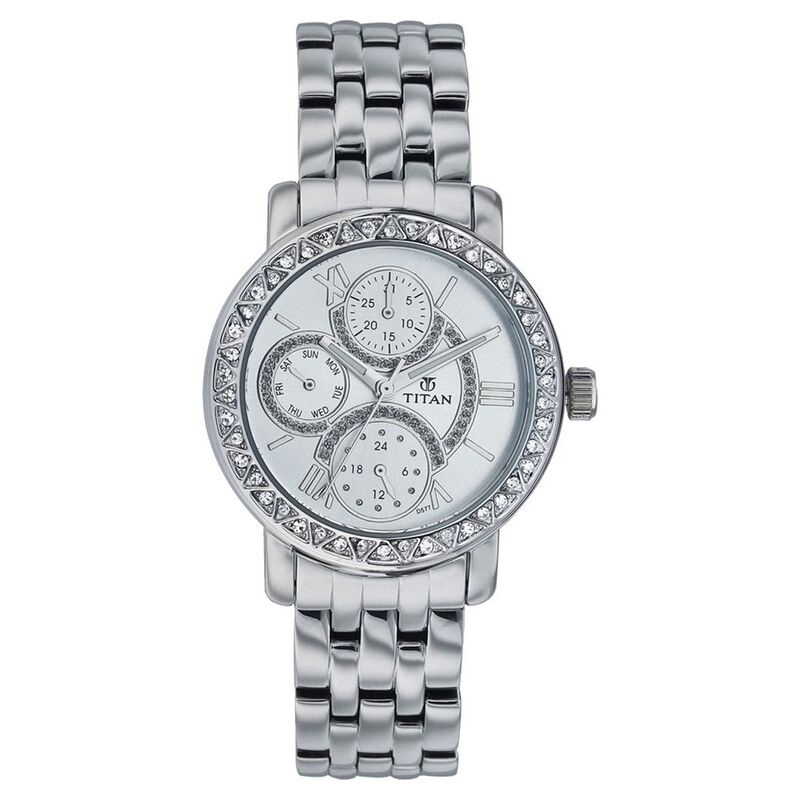 Titan Quartz Analog Silver Dial Watch for Women