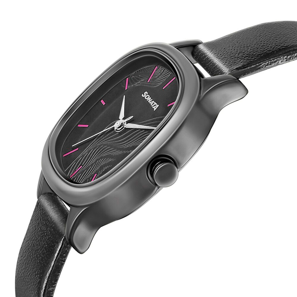 Buy Online Sonata Linnea Black Dial Women Watch With Leather Strap ns8173nl01 Titan