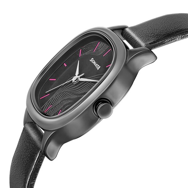 Sonata Linnea Black Dial Women Watch With Leather Strap - image number 2
