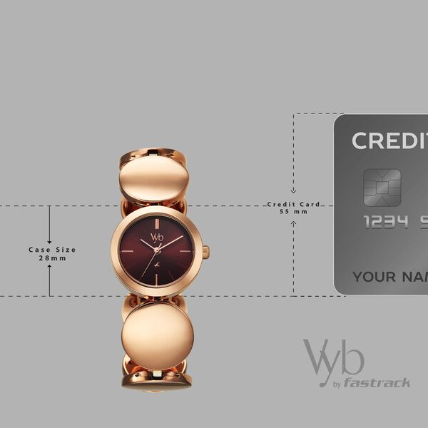 Vyb Showstopper By Fastrack Quartz Analog Maroon Dial Rose Gold Metal Strap Watch For Girls - image number 3