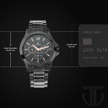 Titan Quartz Multifunction Black Dial Stainless Steel Strap Watch for Men