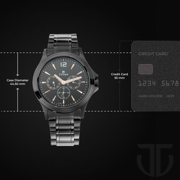 Titan Quartz Multifunction Black Dial Stainless Steel Strap Watch for Men - image number 2