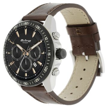 Titan Octane Black Dial Chronograph Leather Strap watch for Men