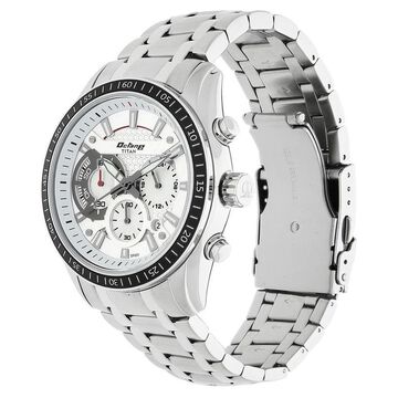 Titan Octane Quartz Chronograph White Dial Silver Stainless Steel Strap Watch For Men