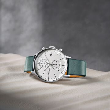 Titan Quartz Chronograph Silver Dial Leather Strap Watch for Men