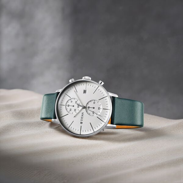 Titan Quartz Chronograph Silver Dial Leather Strap Watch for Men - image number 0