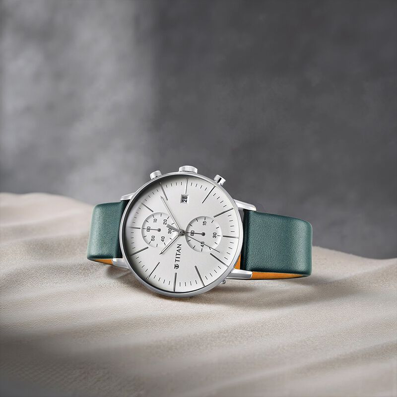 Titan Quartz Chronograph Silver Dial Leather Strap Watch for Men