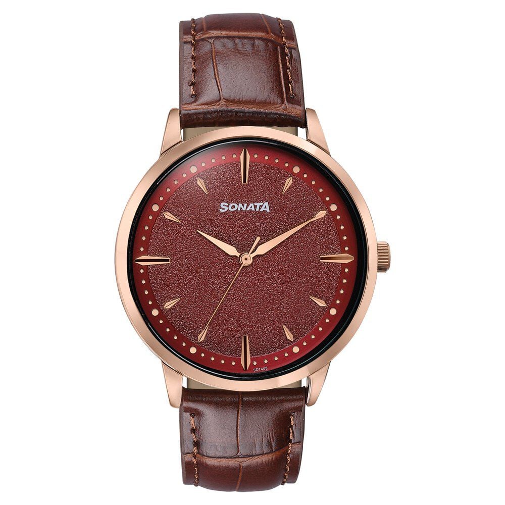 Sonata Jashn Quartz Analog Red Dial Brown Leather Strap Watch For Men-picture-23