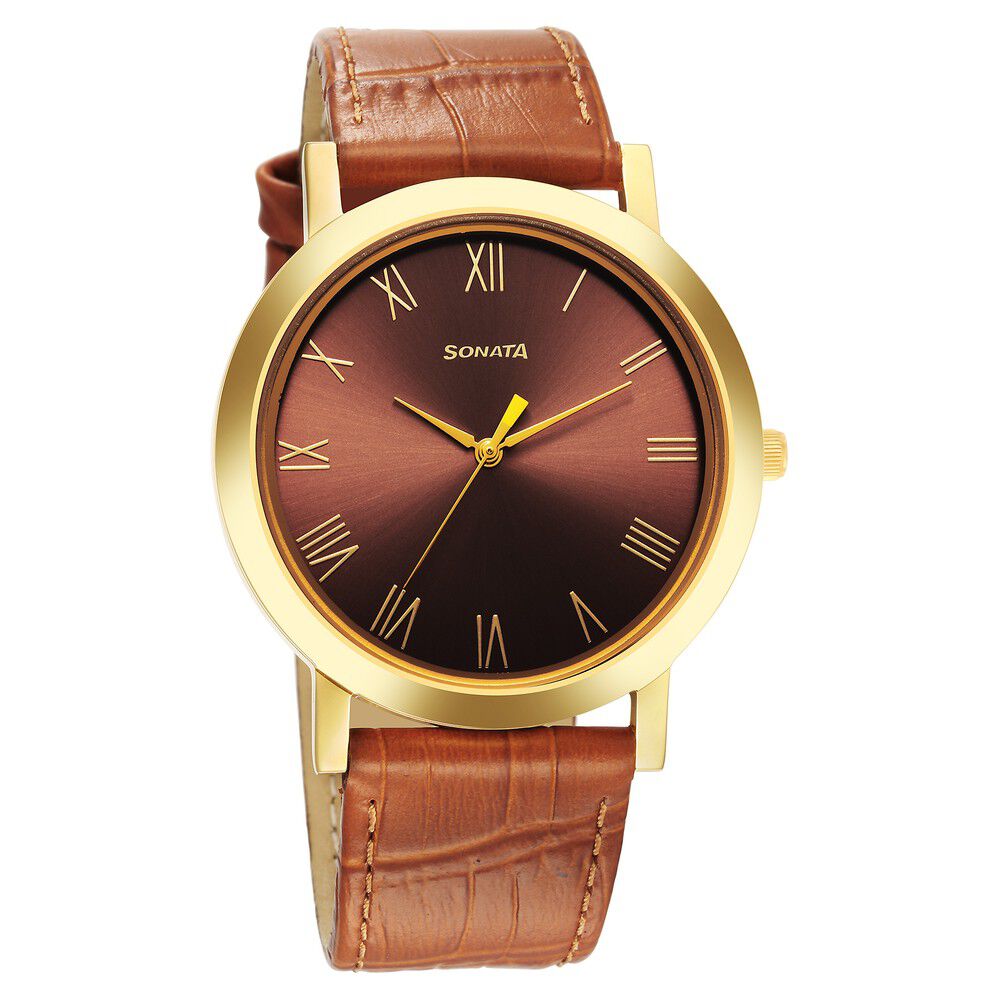 Buy Online Sonata Utsav Quartz Analog Brown Dial Watch for Men 77108yl02 Titan