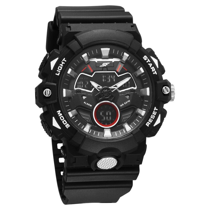 SF Analog Digital Black Dial PU Strap Watch For Men