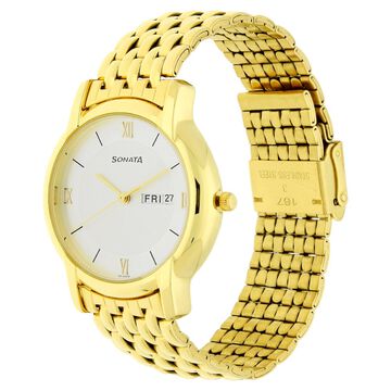 Sonata Quartz Analog with Day and Date White Dial Stainless Steel Strap Watch for Men