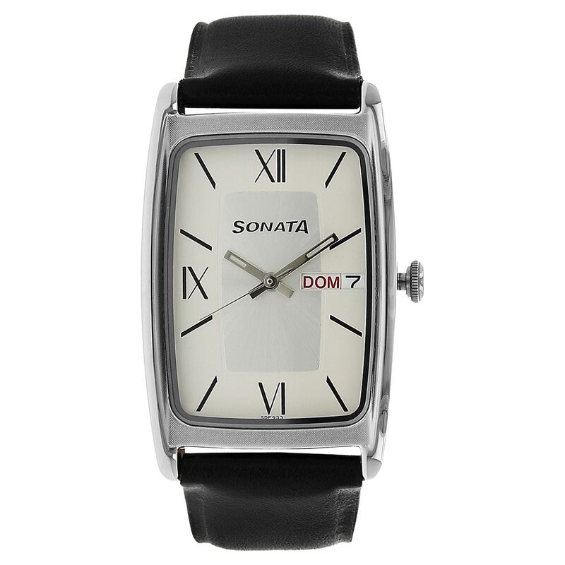 Sonata Quartz Analog with Day and Date Silver Dial Leather Strap Watch for Men - image number 0