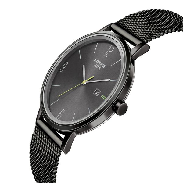 Sonata Quartz Analog with Date Grey Dial Stainless Steel Strap Watch for Men - image number 2