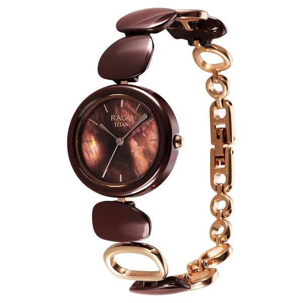 Titan Raga Ceramics Quartz Analog Brown Mother of pearl Dial Metal & Ceramic Strap Strap Watch For Women - image number 2