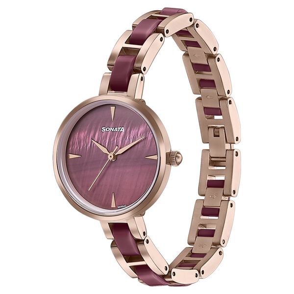 Sonata Wedding Edit Quartz Analog Maroon Dial Stainless Steel With Acetate Strap Watch For Women - image number 3