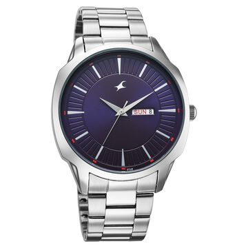 Fastrack Stunners Quartz Analog Purple Dial Silver Stainless Steel Strap Watch For Guys