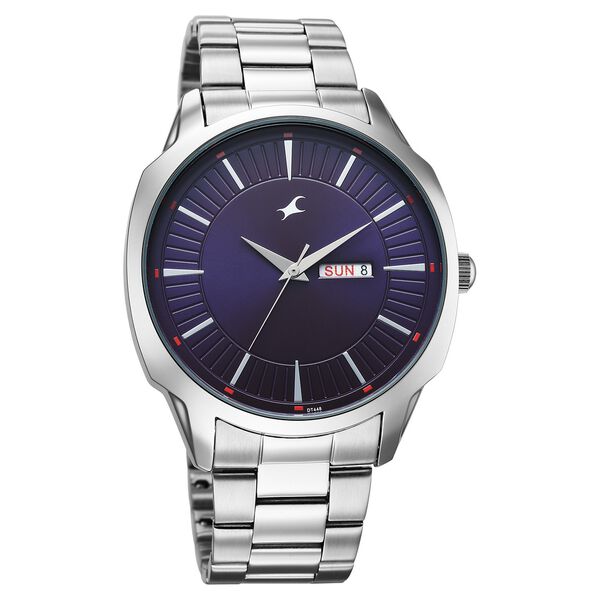 Fastrack Stunners Quartz Analog Purple Dial Silver Stainless Steel Strap Watch For Guys - image number 1