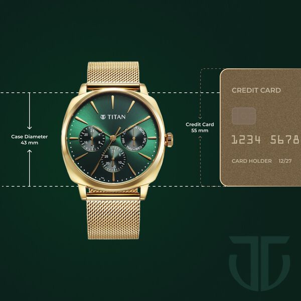 Titan Classique Suave Quartz Green Dial Golden Stainless Steel Mesh Strap Watch for Men - image number 2