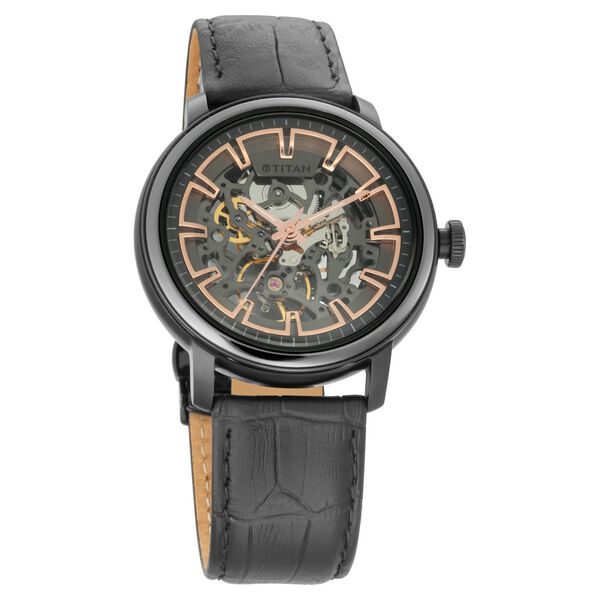 Titan Magnate Automatic Black Dial Black Leather Strap Watch for Men - image number 1