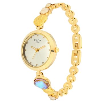 Titan Raga Moments Of Joy Quartz Analog Mother of Pearl Dial Golden Metal Strap Watch For Women