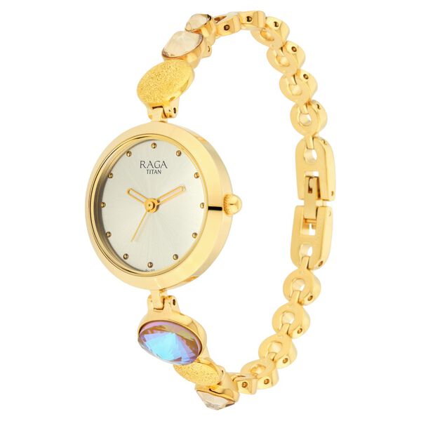 Titan Raga Moments Of Joy Quartz Analog Mother of Pearl Dial Golden Metal Strap Watch For Women - image number 2