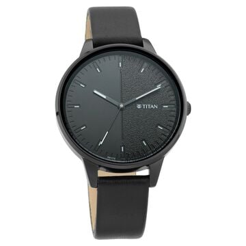 Titan Women's Precision Simplicity Watch: Black Gradient Dial with Leather Strap
