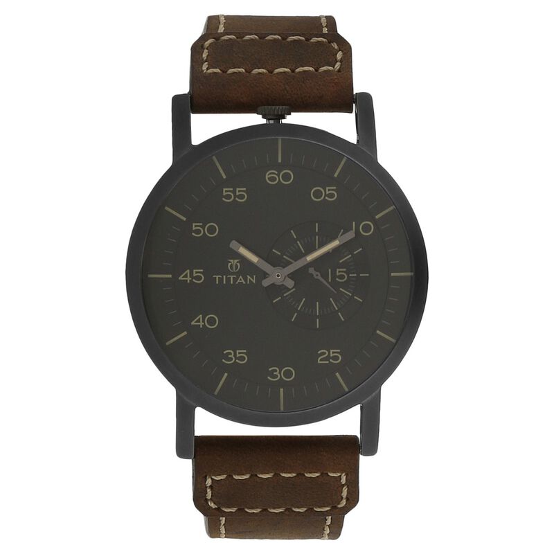 Titan Quartz Analog Black Dial Leather Strap Watch for Men