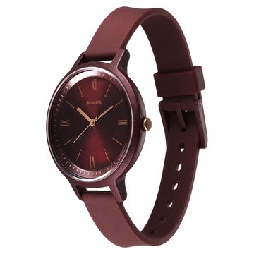 Sonata Splash Quartz Analog Maroon Dial Plastic Strap Watch for Women