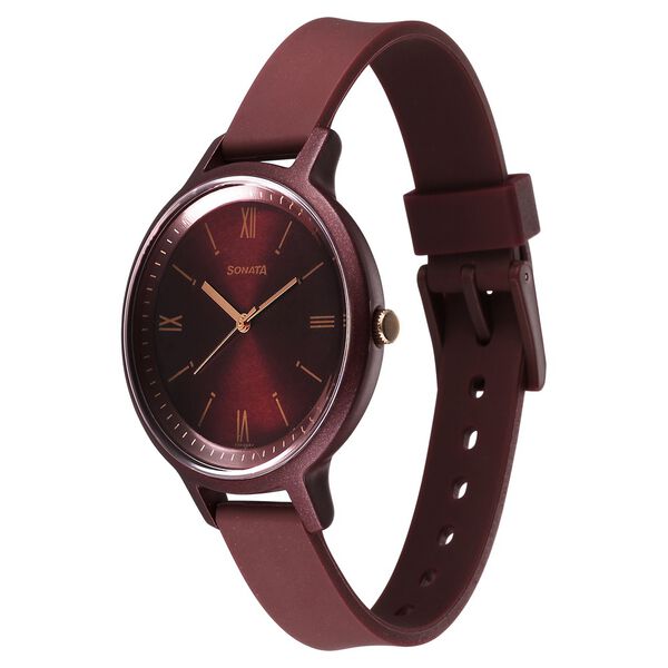 Buy Online Sonata Splash Quartz Analog Maroon Dial Plastic Strap