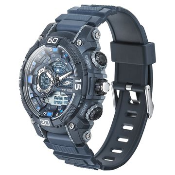 SF Quartz Analog Digital Blue Dial PU Strap Watch for Men