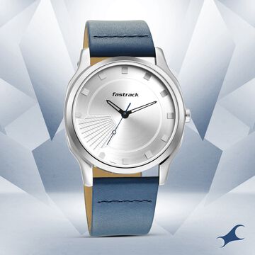 Fastrack Stunners Quartz Analog Silver Dial Leather Strap Watch for Guys