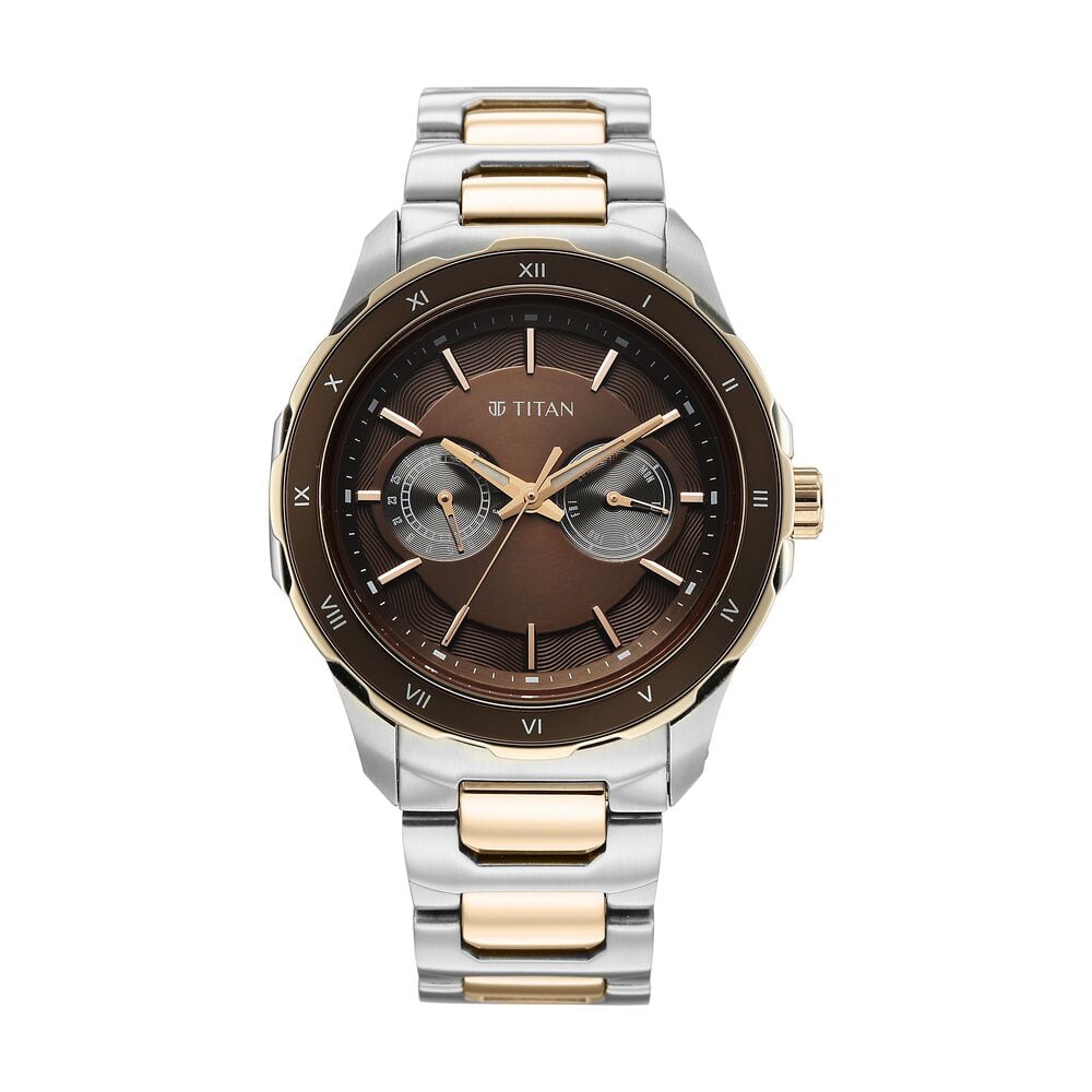Titan Regalia Opulent Two-Eye Multifunction Brown Panda Dial Rose Gold And Steel Bimetal Strap Watch For Men-image-25