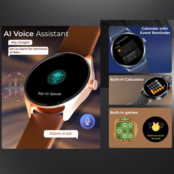 Titan Crest with 3.63 cm AMOLED Display with AOD, Functional Crown, BT Calling, Premium Smartwatch with Blue Strap