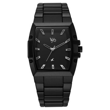 Vyb Pioneer By Fastrack Quartz Analog Black Dial Metal Strap Watch For Guys