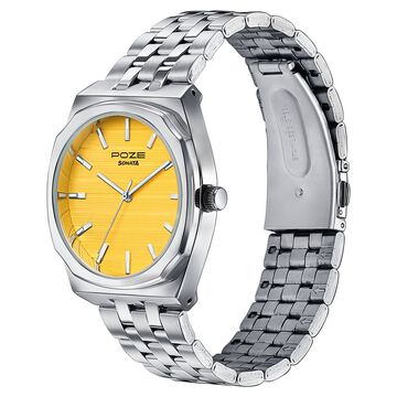 Sonata Poze Quartz Analog Yellow Dial Silver Colour Stainless Steel Strap Watch For Men