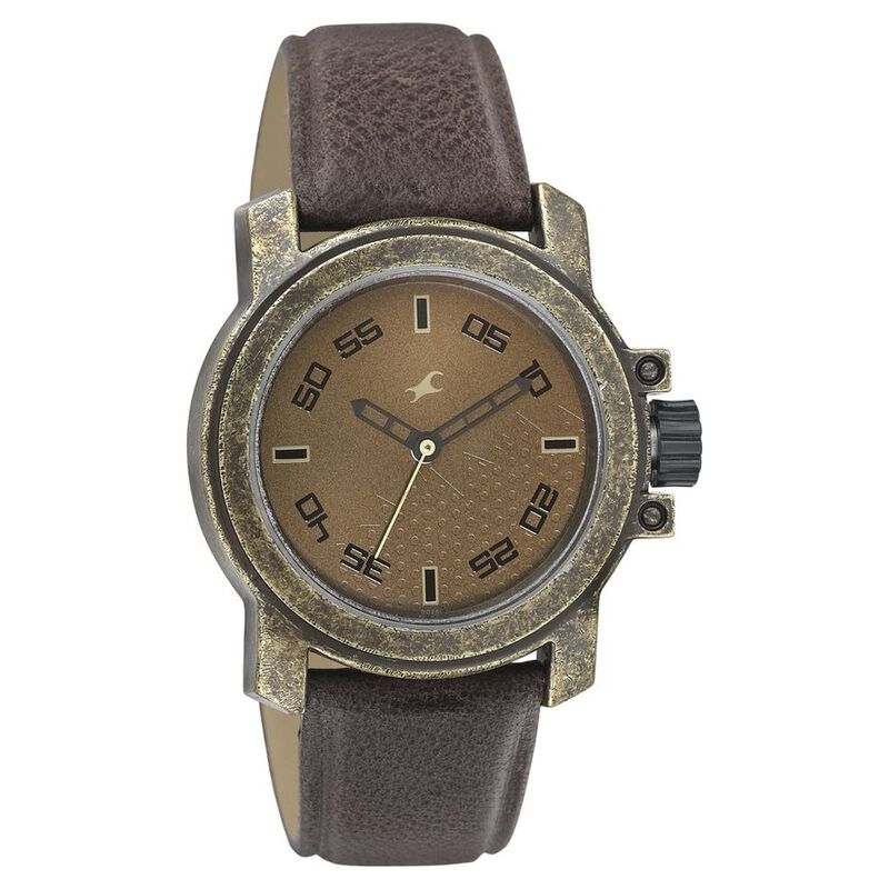 Fastrack Quartz Analog Antique Dial Leather Strap Watch for Guys