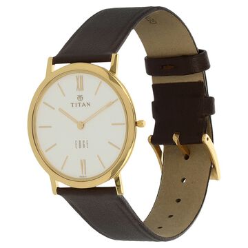 Titan Edge Quartz Analog White Dial Brown Leather Strap Watch For Men