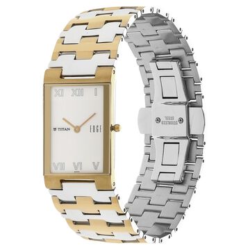 Titan Edge Quartz Analog White Dial Two toned Stainless Steel Strap Watch For Men