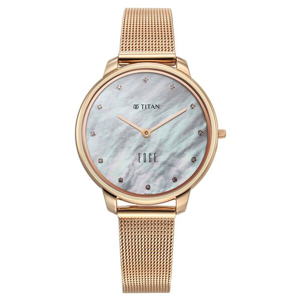Titan Edge Metal Ladies Allure Quartz Analog Mother Of Pearl Round Dial Rose Gold Stainless Steel Strap Watch For Women - image number 0