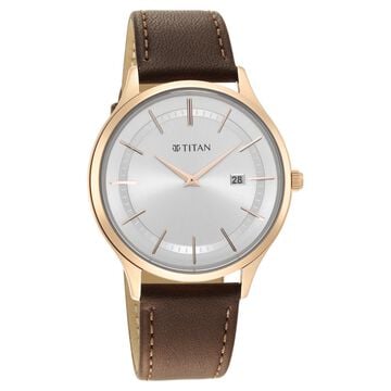 Titan Classique Slimline Silver Dial Analog with Date Leather Strap watch for Men