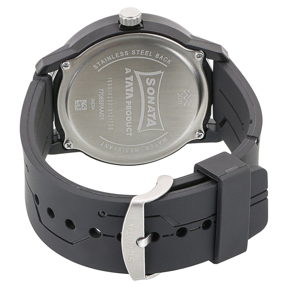 Buy Online Sonata Quartz Analog Black Dial Plastic Strap Watch for Men ns77085pp01w Titan