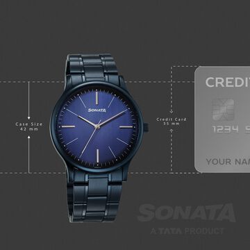 Sonata Aspire Quartz Analog Blue Dial Stainless Steel Strap Watch For Men
