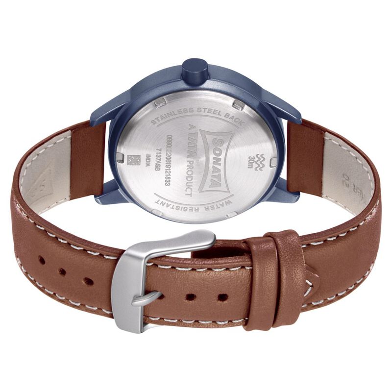 Sonata Quartz Analog with Day and Date White Dial Leather Strap Watch for Men - image number 3