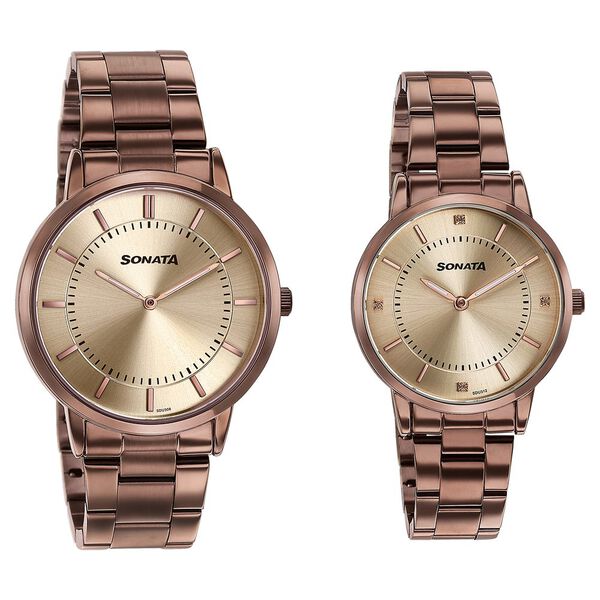 Sonata Soulmates Champagne Dial Couple Watch - image number 1