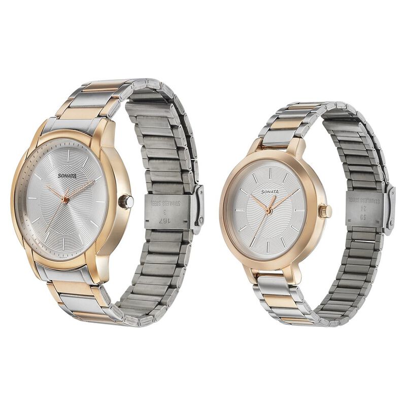 Sonata Quartz Analog Silver Dial Metal Strap Watch for Couple - image number 1