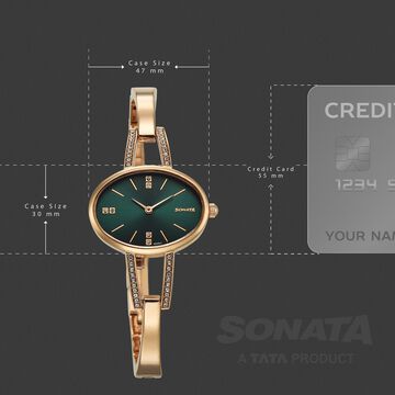 Sonata Aura Quartz Analog Green Dial Rose Gold Stainless Steel Strap Watch For Women