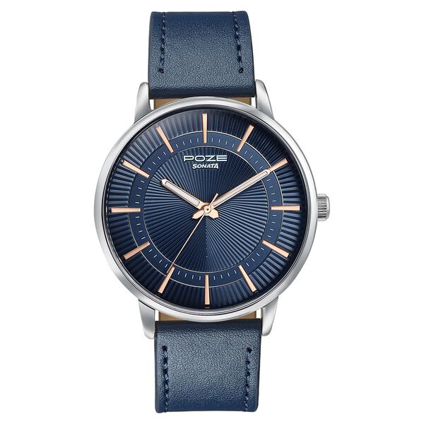 Sonata Poze Quartz Analog Blue Dial Blue Leather Strap Watch For Men - image number 1