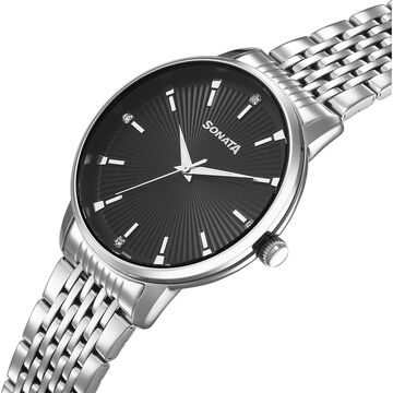 Sonata Eternia Quartz Analog Black Dial Metal Strap Watch For Men